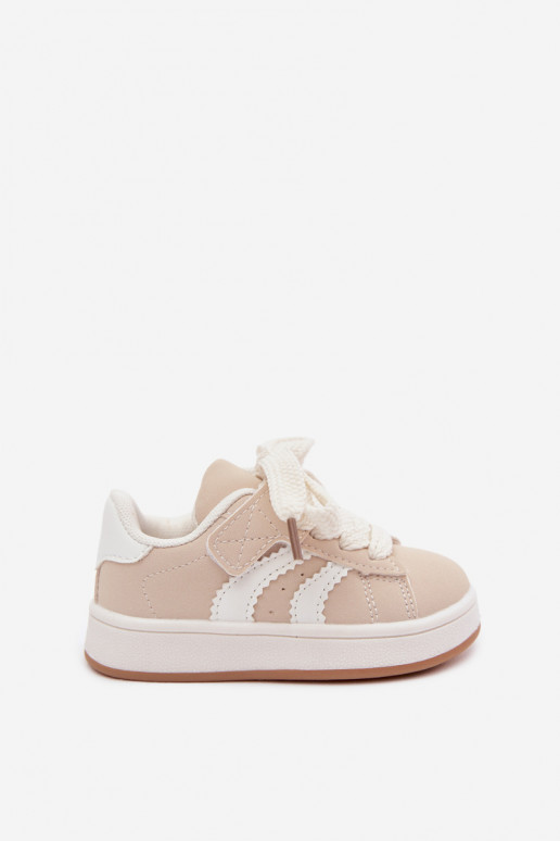 Kindersneakers met klittenband sluitingen van faux leather in zandkleur Zoya