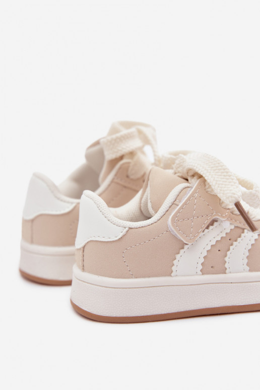 Baskets pour enfants avec fermetures Velcro en cuir synthétique couleur sable Zoya