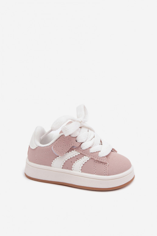 Baskets pour enfants avec fermetures Velcro en cuir synthétique couleur rose Zoya
