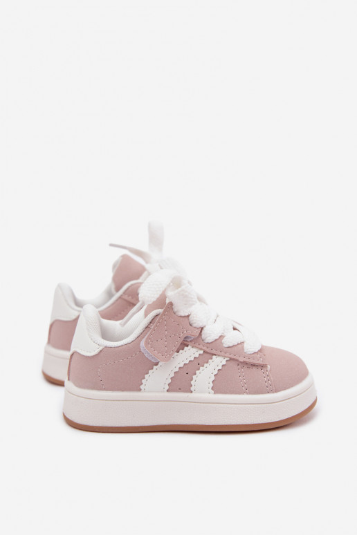 Kindersneakers met klittenband sluitingen van faux leather in roze kleur Zoya