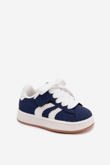 Kindersneakers met klittenband sluitingen van faux leather in donkerblauwe kleur Zoya