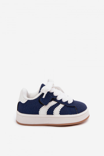 Kindersneakers met klittenband sluitingen van faux leather in donkerblauwe kleur Zoya 2