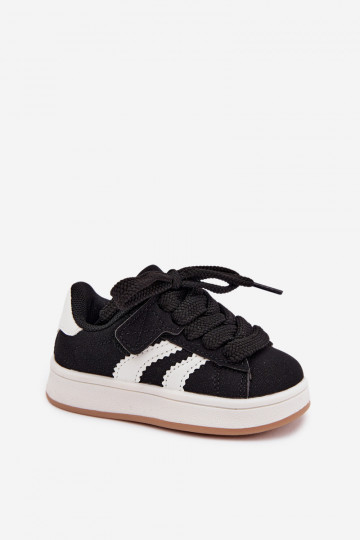Baskets pour enfants avec fermetures Velcro en cuir synthétique couleur noire Zoya
