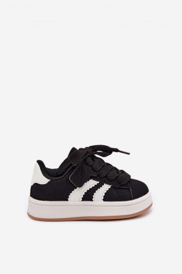 Baskets pour enfants avec fermetures Velcro en cuir synthétique couleur noire Zoya 2