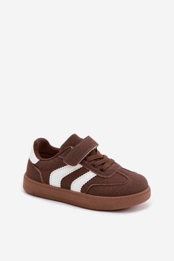 Baskets pour enfants avec fermetures Velcro en cuir synthétique couleur marron Ronja