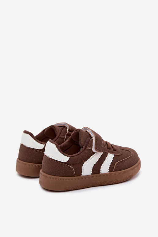 Baskets pour enfants avec fermetures Velcro en cuir synthétique couleur marron Ronja