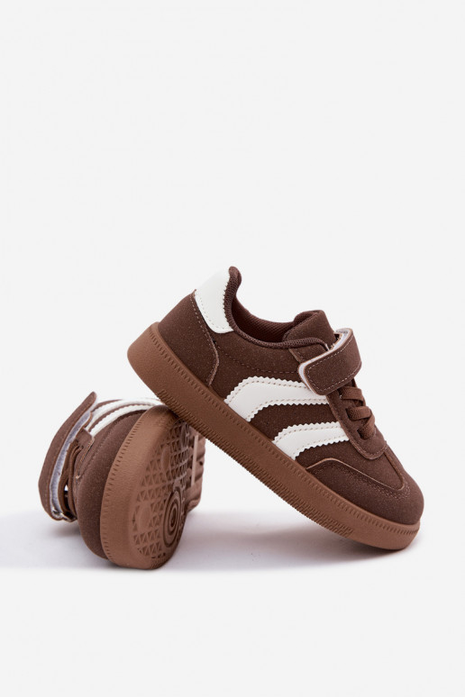 Baskets pour enfants avec fermetures Velcro en cuir synthétique couleur marron Ronja
