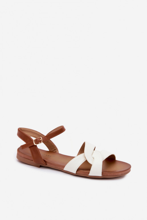 Sandales plates pour femmes S.Barski blanches-brunes