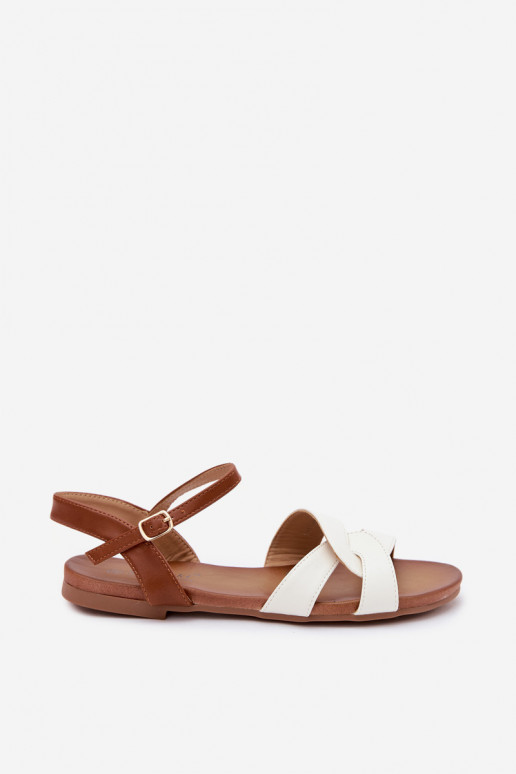 Platte sandalen voor dames S.Barski in wit-bruin