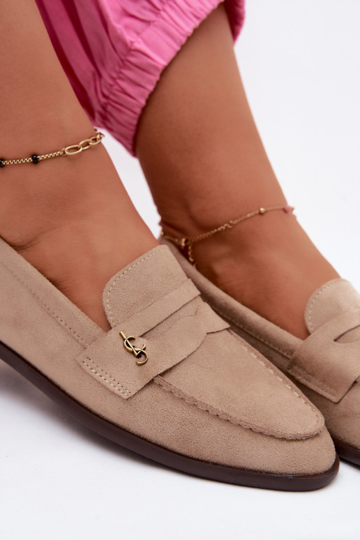 Beige faux suede dames mocassins Prestelle