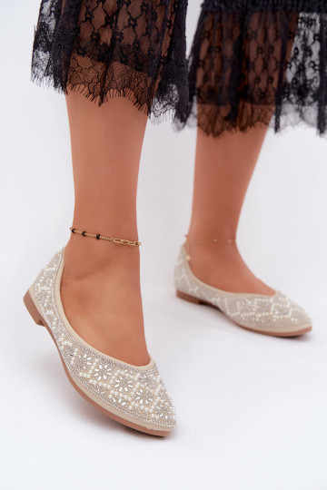 Damesbalerina's met decoratie in zandkleur Lemonia 2