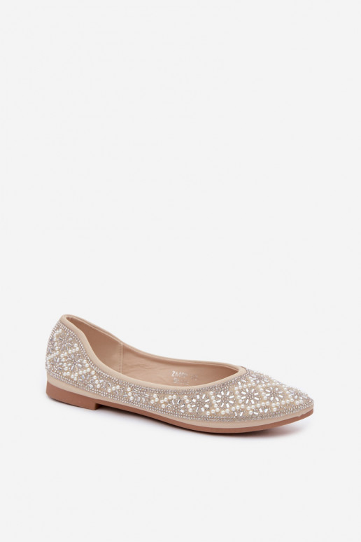 Damenballerinas mit Dekoration in Sandfarbe Lemonia