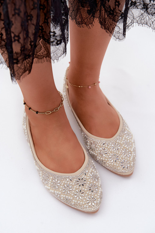 Damesbalerina's met decoratie in zandkleur Lemonia