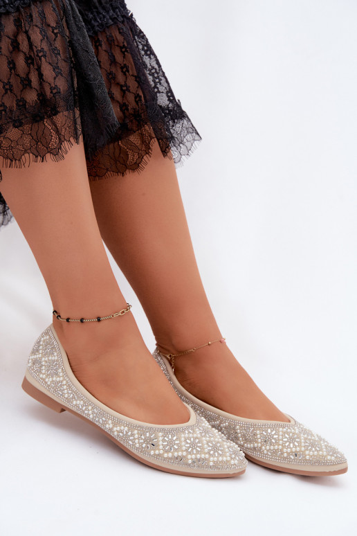 Damesbalerina's met decoratie in zandkleur Lemonia