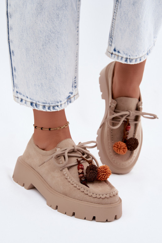 Schuhe mit schönen Details aus Kunstveloursleder in Sand Melonia