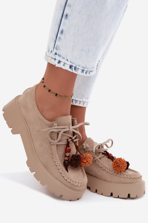 Schuhe mit schönen Details aus Kunstveloursleder in Sand Melonia