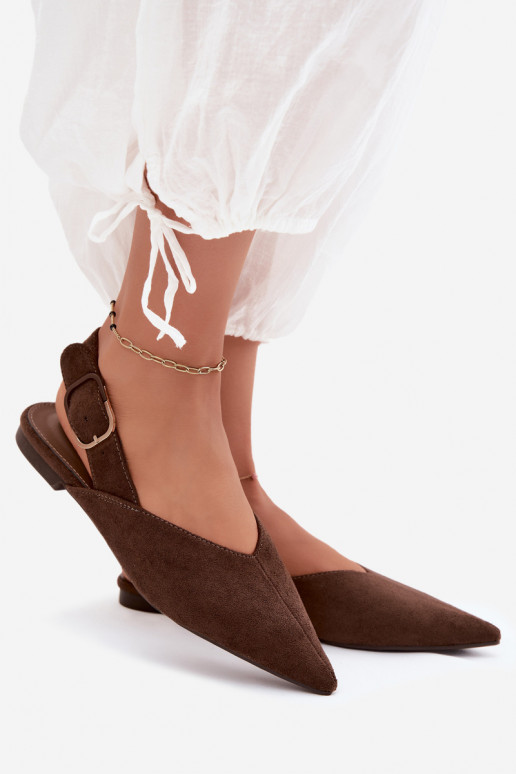 Dames ballerina's met gespen in chocolade kleur Tanelia