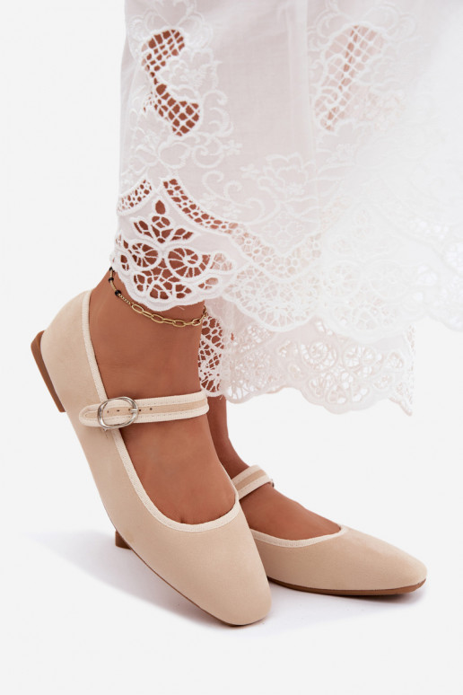 Dames ballerina's met bandjes in zandkleur faux suede Birchia