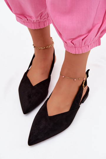 Balerina's met gouden gespen van faux suede in zwart Palerra