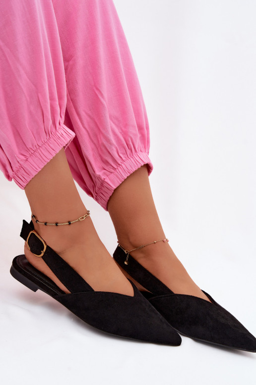 Ballerines avec boucles dorées en daim synthétique noir Palerra