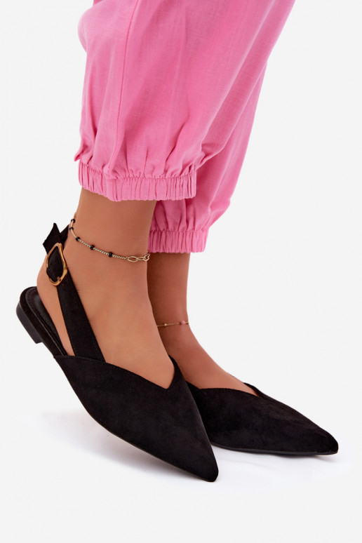 Ballerines avec boucles dorées en daim synthétique noir Palerra