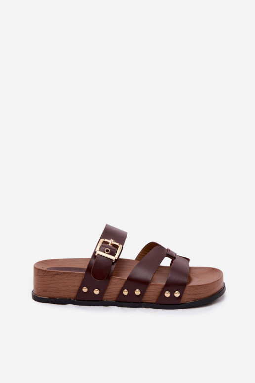 Chaussons pour femmes en cuir synthétique avec boucles brunes Cambria
