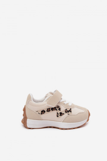 Baskets pour enfants avec Velcro et imprimé léopard couleur sable Cosima 2