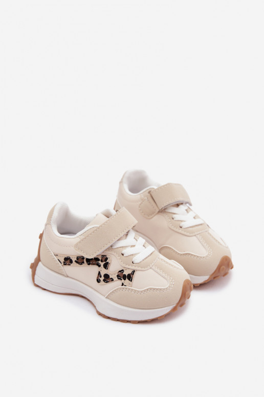 Kindersneaker mit Klettverschluss und Leopardenmuster in Sandfarbe Cosima