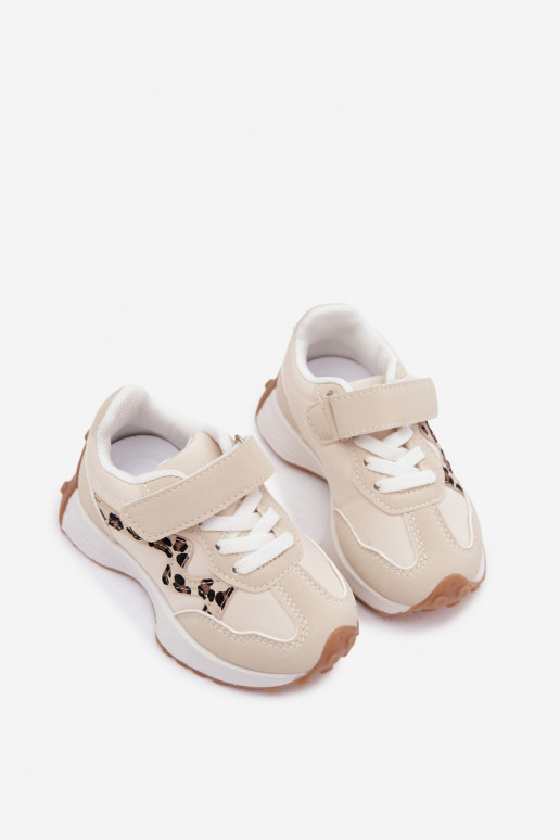 Kinder sneakers met klittenband en luipaardprint in zandkleur Cosima