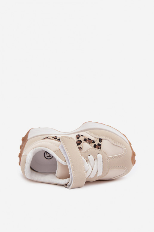 Kinder sneakers met klittenband en luipaardprint in zandkleur Cosima