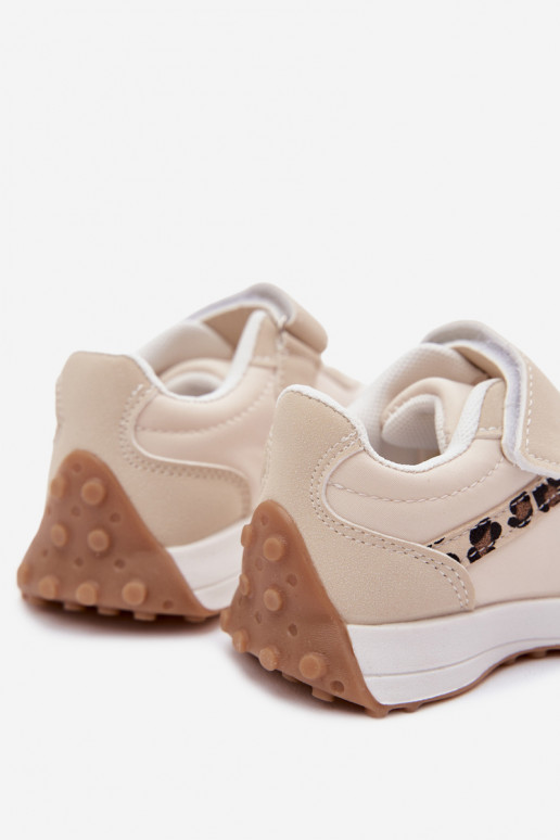 Kinder sneakers met klittenband en luipaardprint in zandkleur Cosima