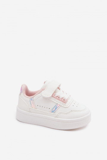 Kinder sportieve schoenen met klittenband in wit-roze Tailva
