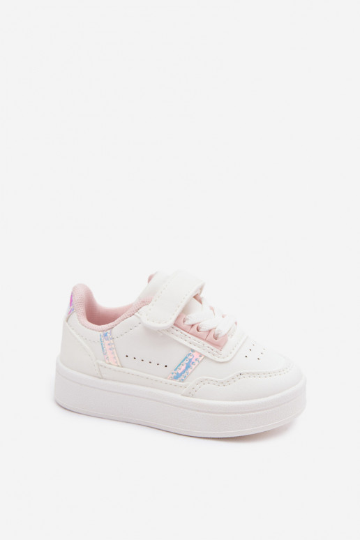 Kindersportschuhe mit Klettverschluss in Weiß-Rosa Tailva