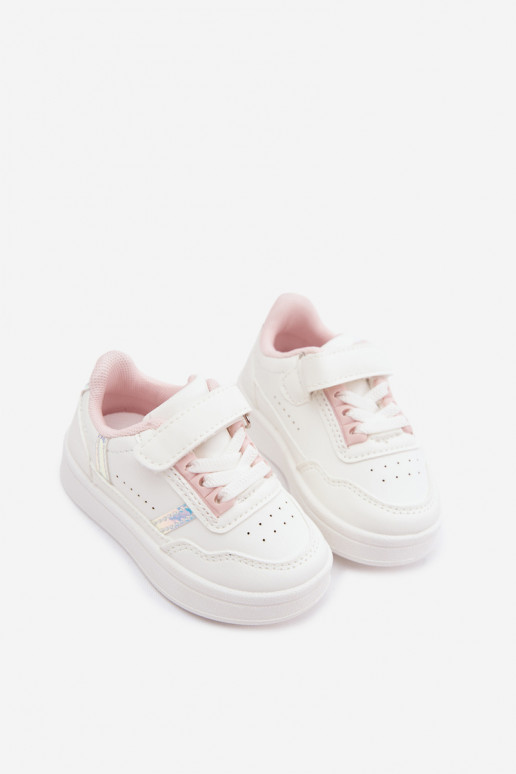 Kindersportschuhe mit Klettverschluss in Weiß-Rosa Tailva