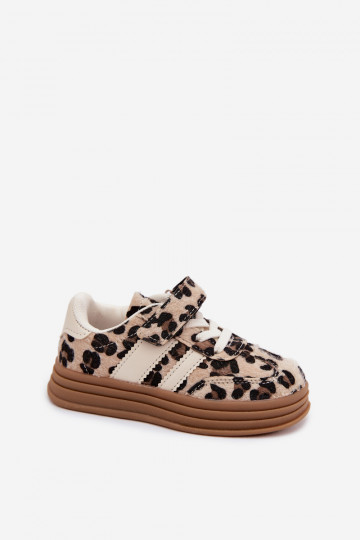 Chaussures de sport pour enfants avec imprimé léopard et Velcro couleur sable Satinia