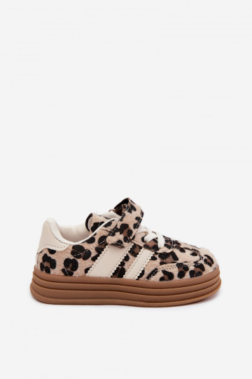 Chaussures de sport pour enfants avec imprimé léopard et Velcro couleur sable Satinia 2