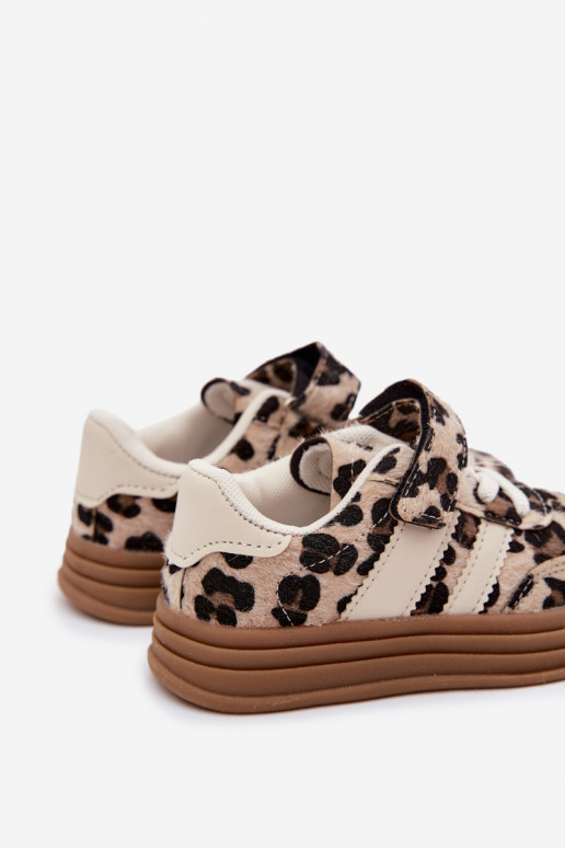 Chaussures de sport pour enfants avec imprimé léopard et Velcro couleur sable Satinia