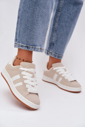 Dames sneakers met strepen in zandkleur Cascade