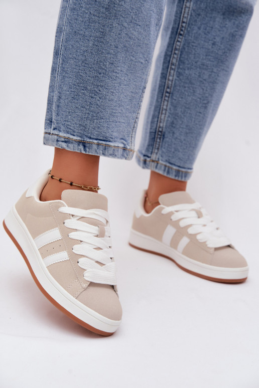 Dames sneakers met strepen in zandkleur Cascade