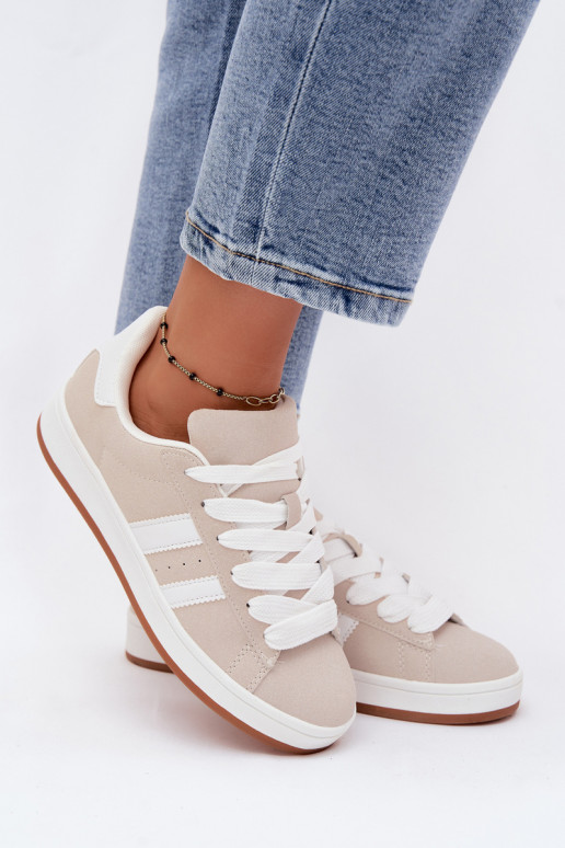 Dames sneakers met strepen in zandkleur Cascade
