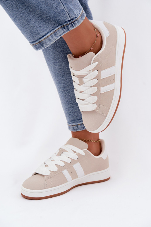 Dames sneakers met strepen in zandkleur Cascade
