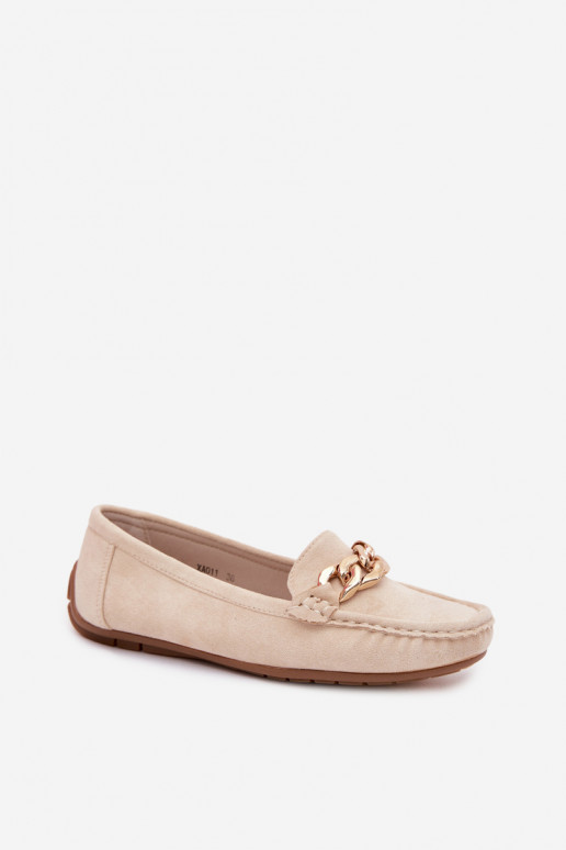 Mocassins dorés pour femmes avec chaîne en daim synthétique couleur sable Amaretto