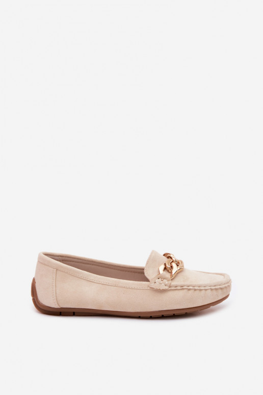 Mocassins dorés pour femmes avec chaîne en daim synthétique couleur sable Amaretto