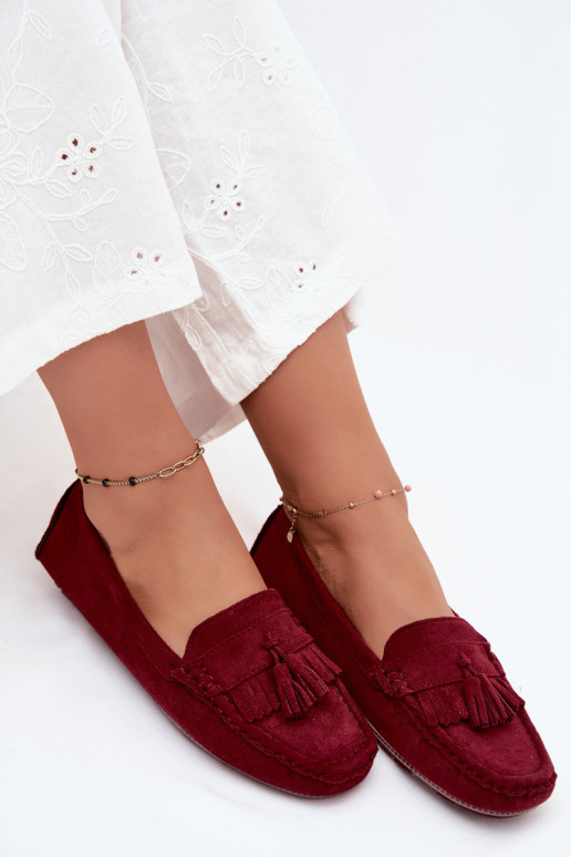 Mocassins pour femmes avec pompons en daim synthétique couleur bordeaux Linden