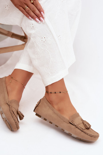 Dames loafers met kwastiki van faux suede zandkleur Linden