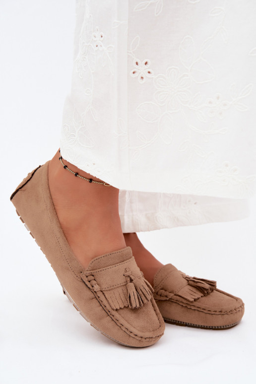 Mocassins pour femmes avec pompons en daim synthétique couleur sable Linden