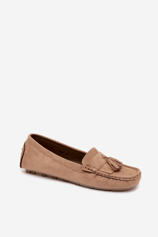 Mocassins pour femmes avec pompons en daim synthétique couleur sable Linden