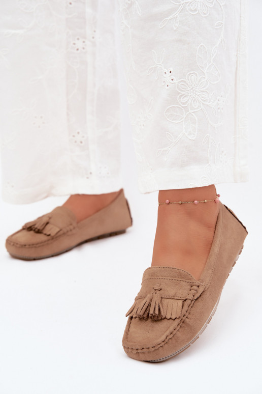 Dames loafers met kwastiki van faux suede zandkleur Linden