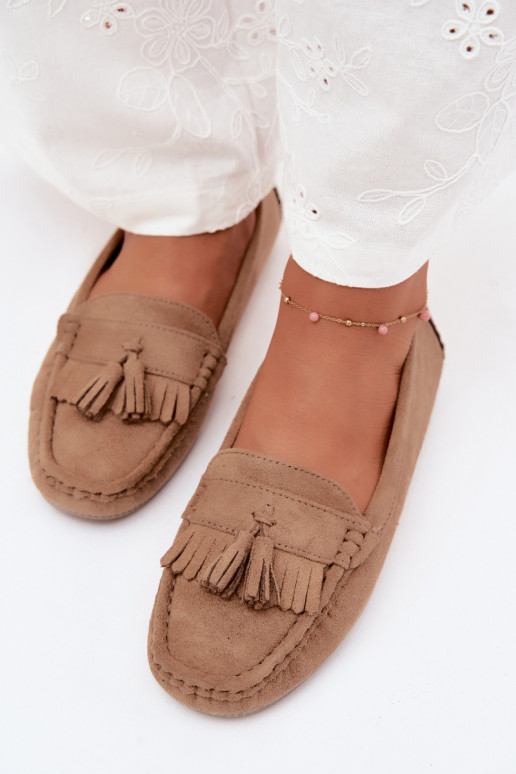 Mocassins pour femmes avec pompons en daim synthétique couleur sable Linden
