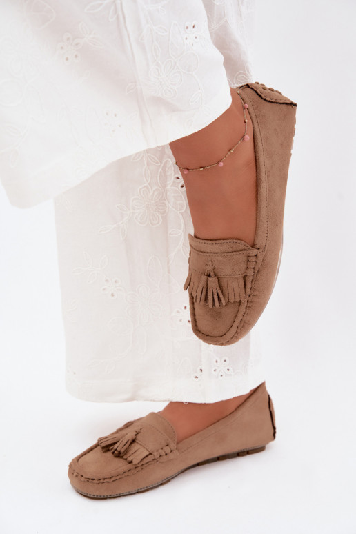 Mocassins pour femmes avec pompons en daim synthétique couleur sable Linden